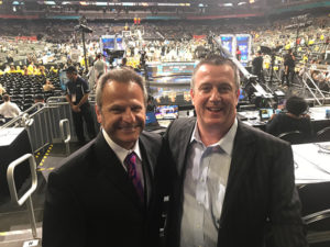 Longtime Chicago sportscaster Lou Canellis catches up with Chris Farrow just before the Loyola-Chicago Final Four game